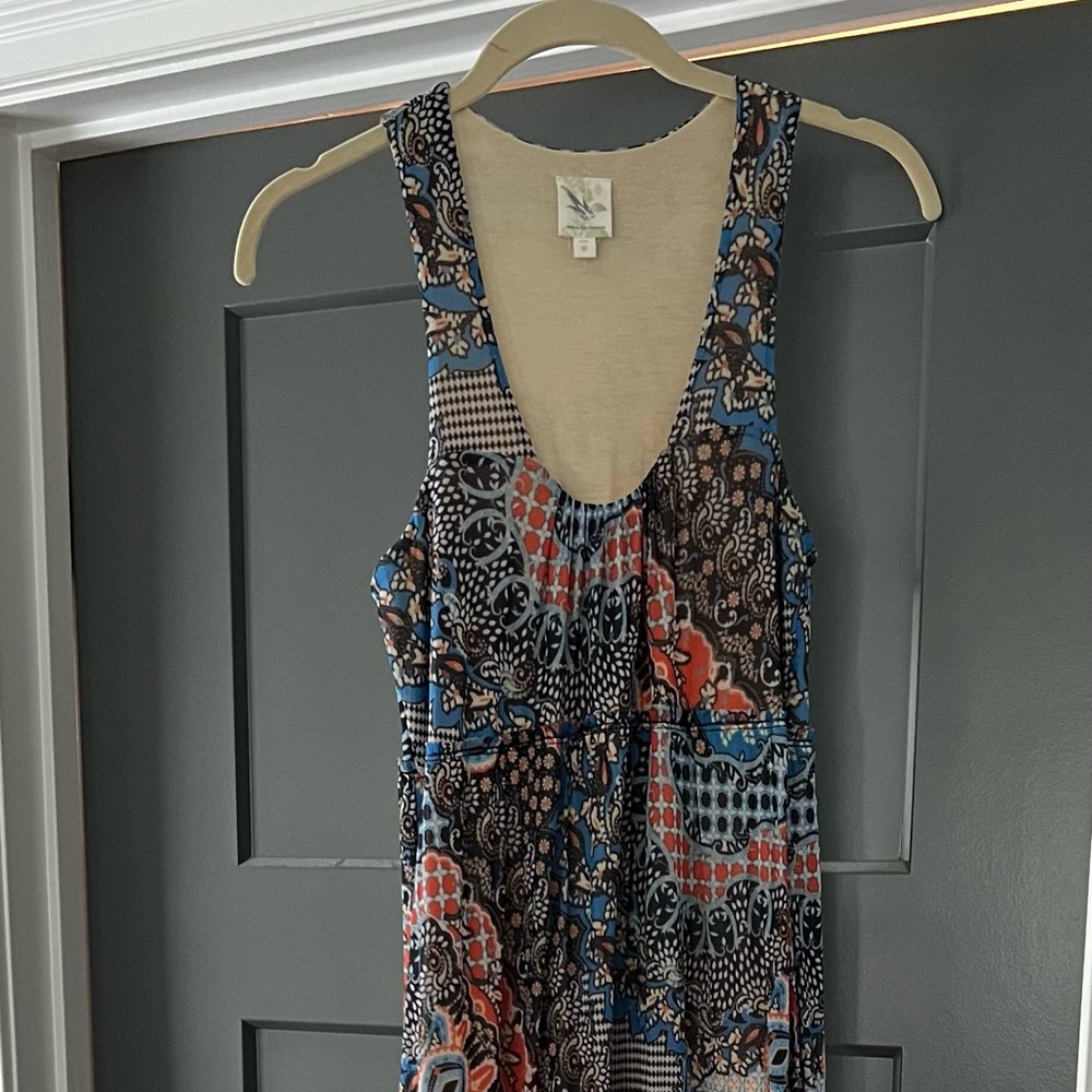 Anthropologie Black print Tiered Sleeveless Scoop Neck Sundress size Medium